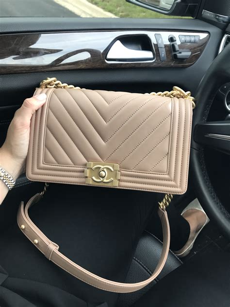 beige chanel boy